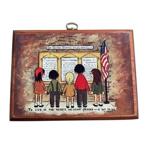 🔥Vintage Mid-Century 1969 Flavia Buzza Cardozo Wood Art “United States”
